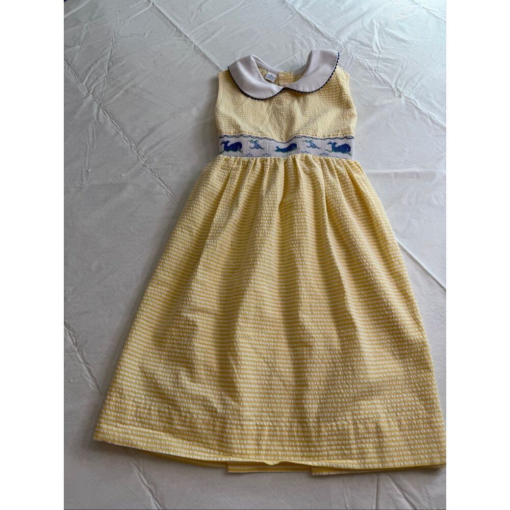 Anavini Vintage Seersucker Whales Pan Collar Girls Dress Size 6X